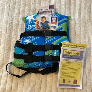 NWT Blue and Green Life Jacket with Star Patterns